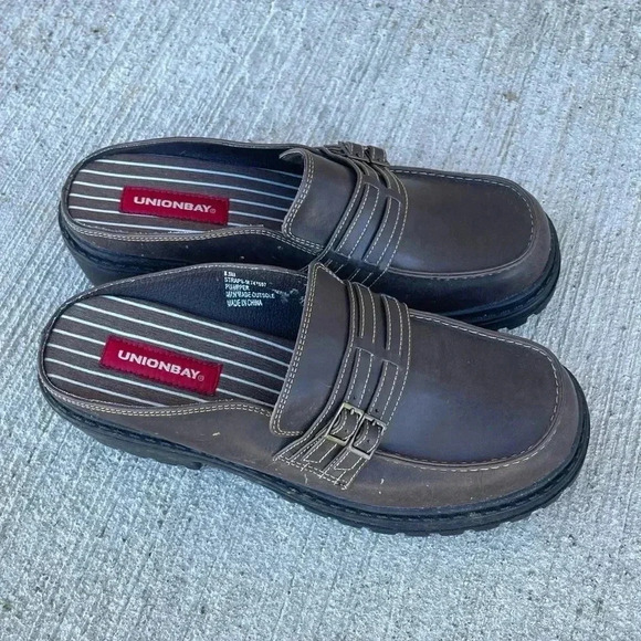 Vintage Mules Women’s Shoes Union Bay Dark Brown Chunky Slip On Y2k 90s Size 8.5 - Picture 2 of 6